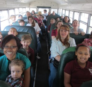 Students and parents on the bus.